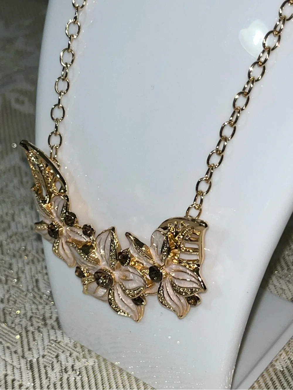 Whimsical Floral Rhinestone Statement Necklace NEW